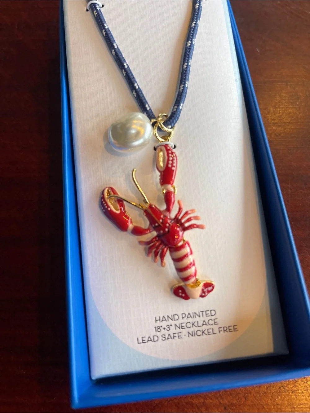 piper·k Red Lobster Pendant Necklace with Pearl Charm